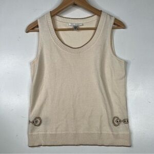 ST. John Tank Top Sweater Sz P Small Womens Crewneck Sleeveless Shirts Gold Trim